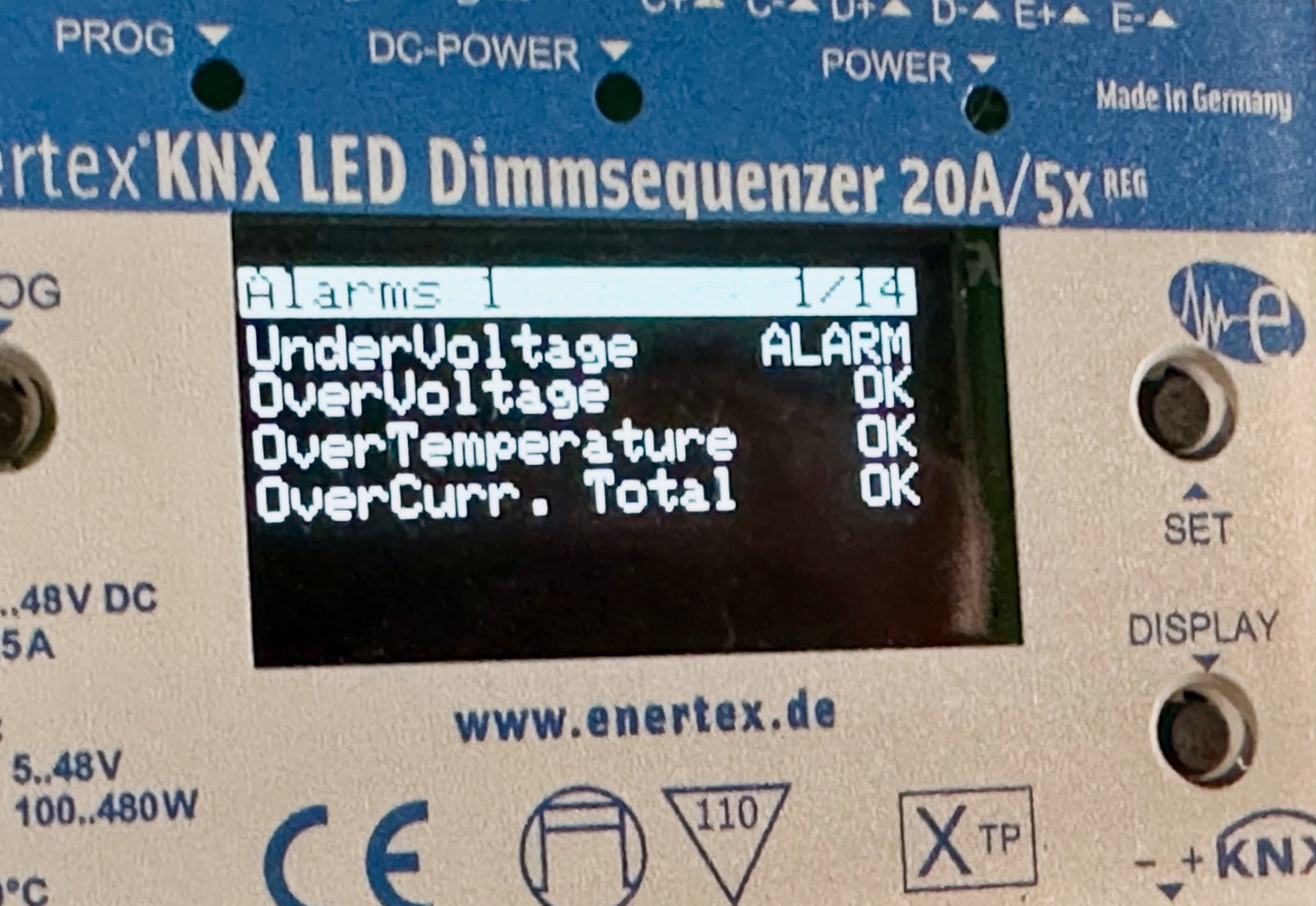 Enertex 1174-REG OLED diagnostic screen Enertex-1174-REG-oled-screen